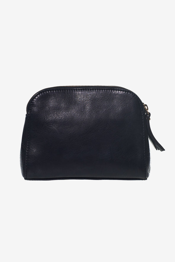 Emily Bag Black Stromboli Leather - O My Bag - Round shaped cross body mini bag double zipper closure gold