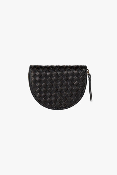 Laura Woven Coin Purse Black Classic Leather