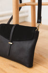 Ella Midi Bag Soft Grain Leather Black - O My Bag - Black leather bag with suede flap