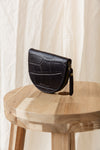 Laura's Coin Purse Black Croco Classic Leather - O My Bag - Semi-circle black croco leather bag magnetic closure