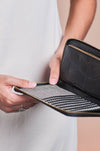 Sonny Long Zip Around Wallet Black Croco - O My Bag - Long black croco zip wallet